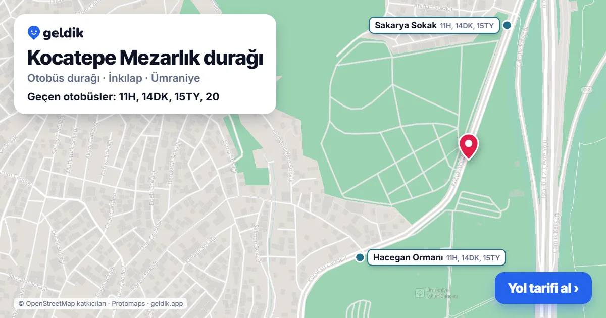 Kocatepe Mezarlık otobüs durağı haritada: konumu ve yakındaki duraklar