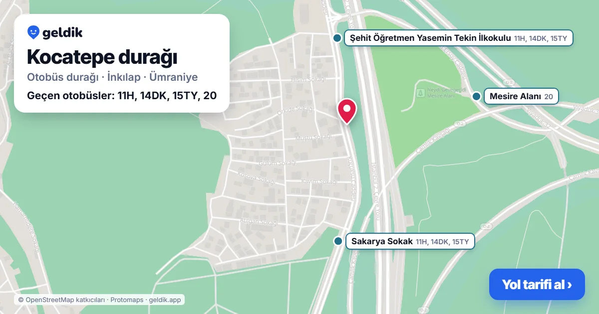 Kocatepe otobüs durağı haritada: konumu ve yakındaki duraklar