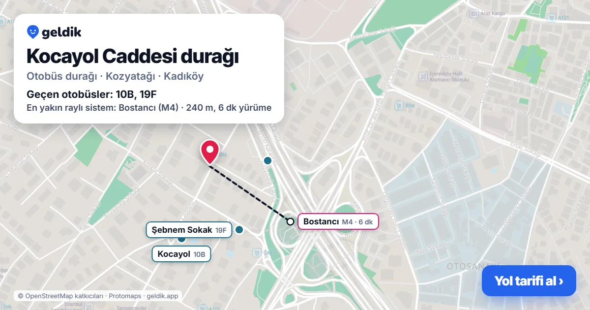 Kocayol Caddesi otobüs durağı haritada: konumu ve yakındaki duraklar