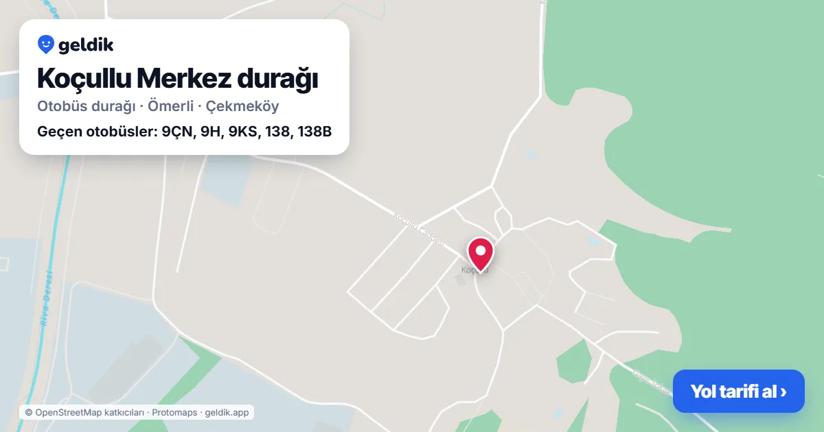 Koçullu Merkez otobüs durağı haritada: konumu ve yakındaki duraklar