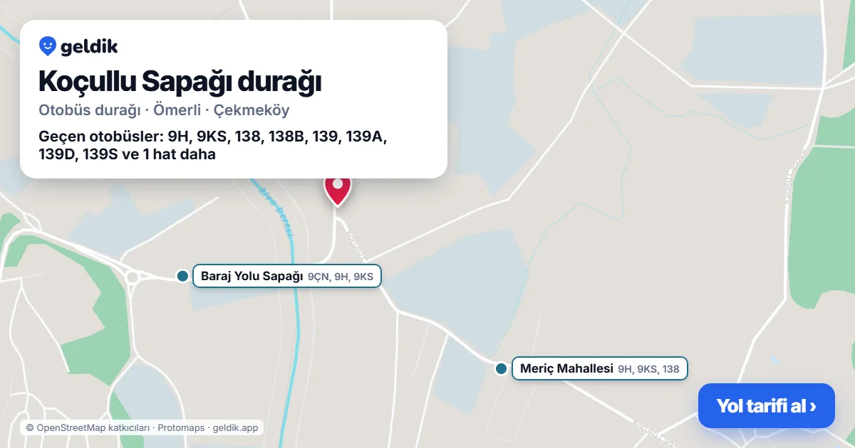 Koçullu Sapağı otobüs durağı haritada: konumu ve yakındaki duraklar