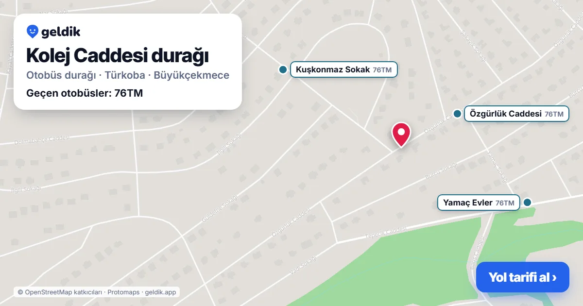 Kolej Caddesi otobüs durağı haritada: konumu ve yakındaki duraklar