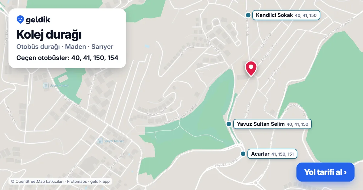 Kolej otobüs durağı haritada: konumu ve yakındaki duraklar