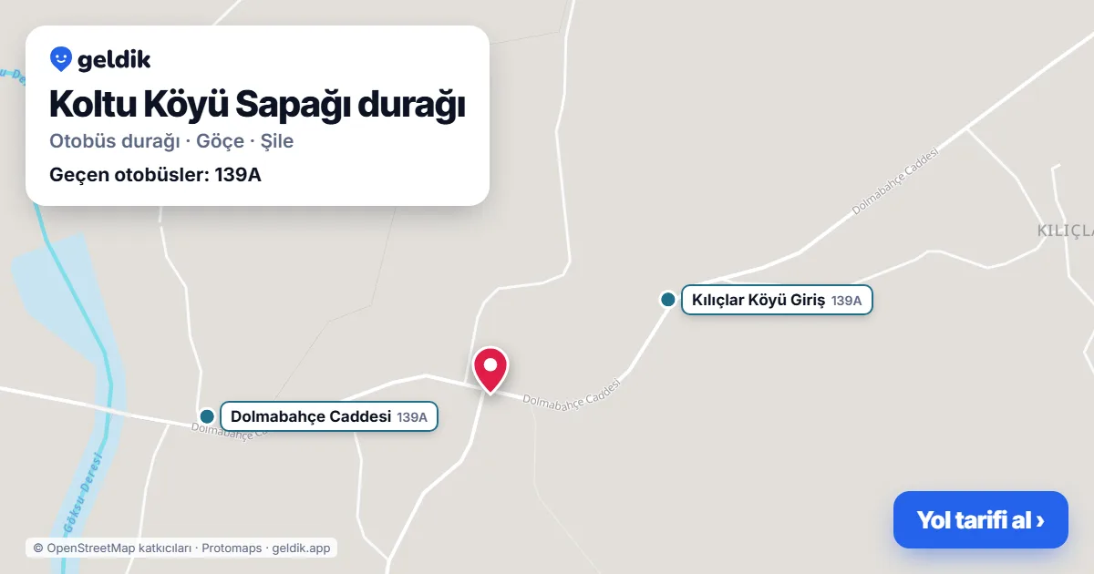 Koltu Köyü Sapağı otobüs durağı haritada: konumu ve yakındaki duraklar