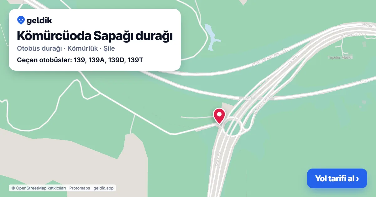 Kömürcüoda Sapağı otobüs durağı haritada: konumu ve yakındaki duraklar