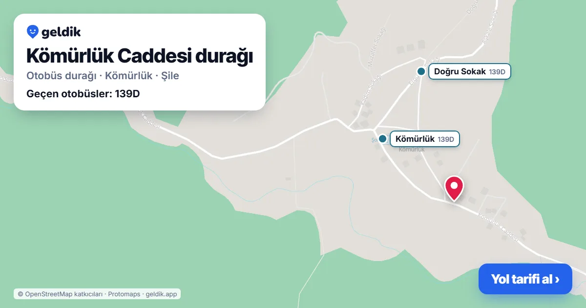 Kömürlük Caddesi otobüs durağı haritada: konumu ve yakındaki duraklar