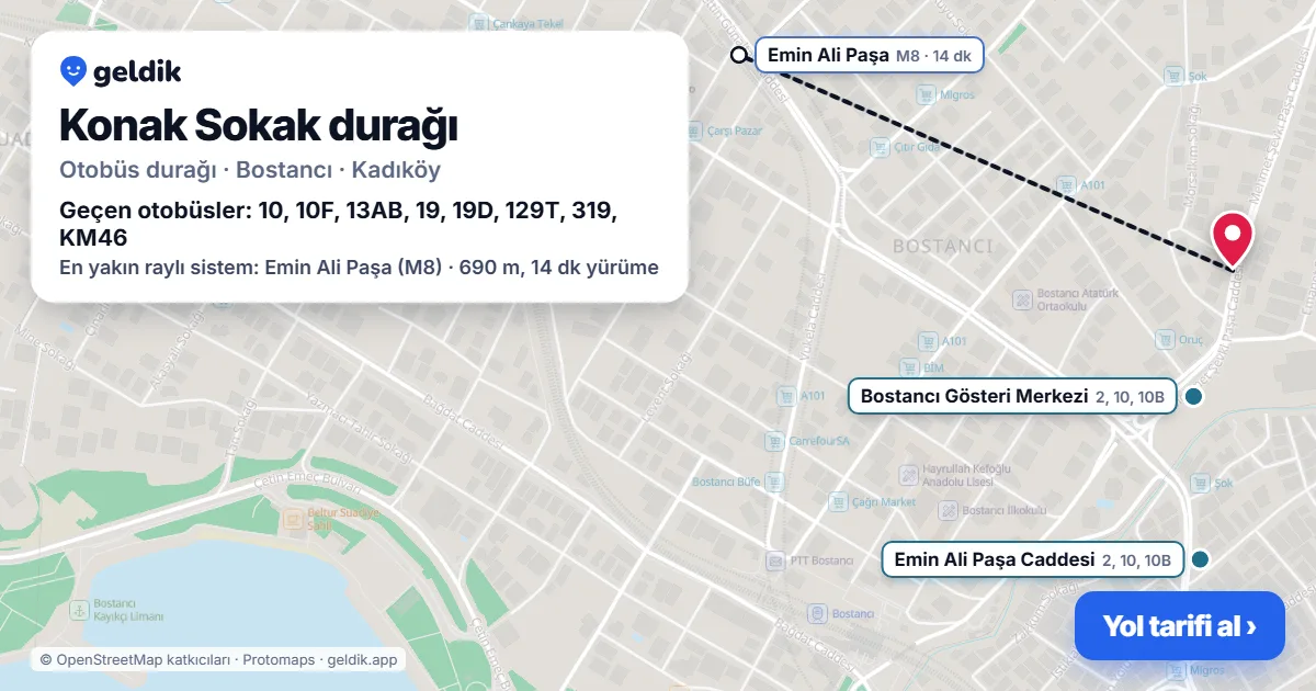 Konak Sokak otobüs durağı haritada: konumu ve yakındaki duraklar