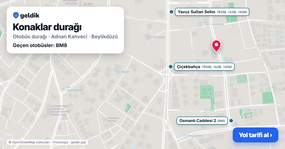 Konaklar otobüs durağı haritada: konumu ve yakındaki duraklar