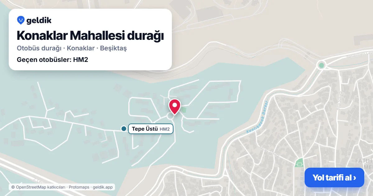 Konaklar Mahallesi otobüs durağı haritada: konumu ve yakındaki duraklar