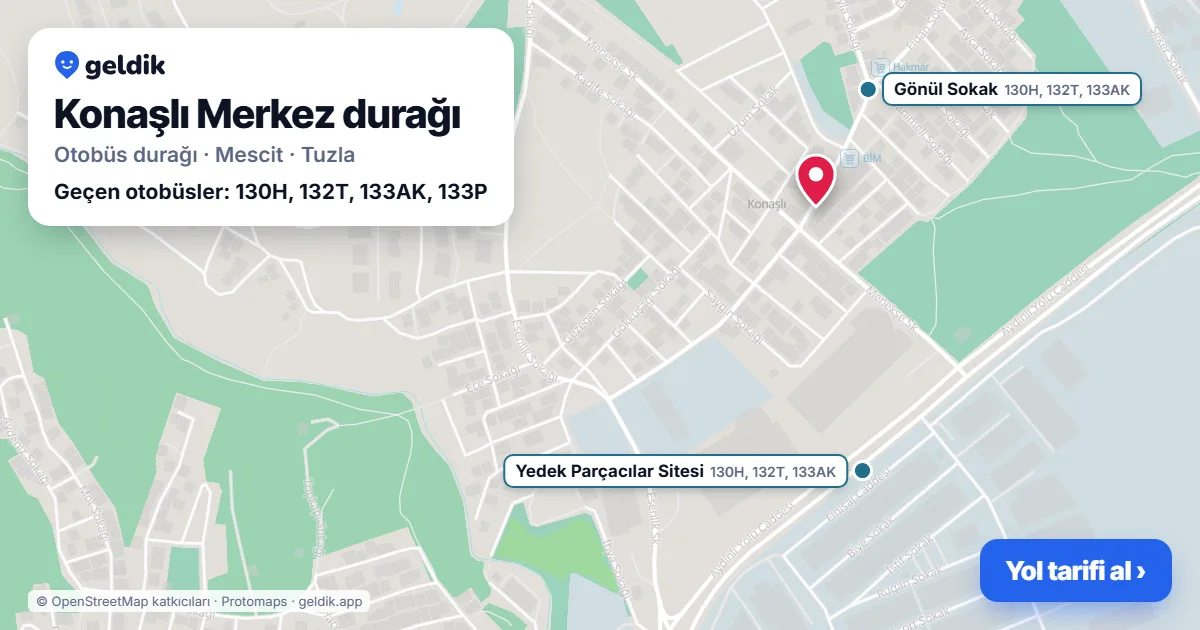 Konaşlı Merkez otobüs durağı haritada: konumu ve yakındaki duraklar