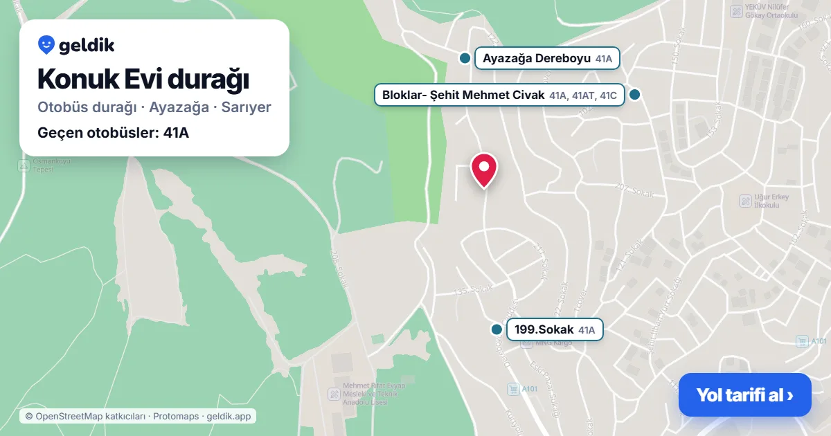 Konuk Evi otobüs durağı haritada: konumu ve yakındaki duraklar