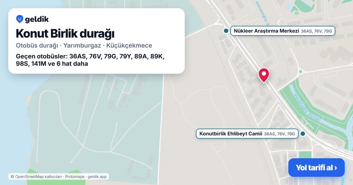 Konut Birlik otobüs durağı haritada: konumu ve yakındaki duraklar