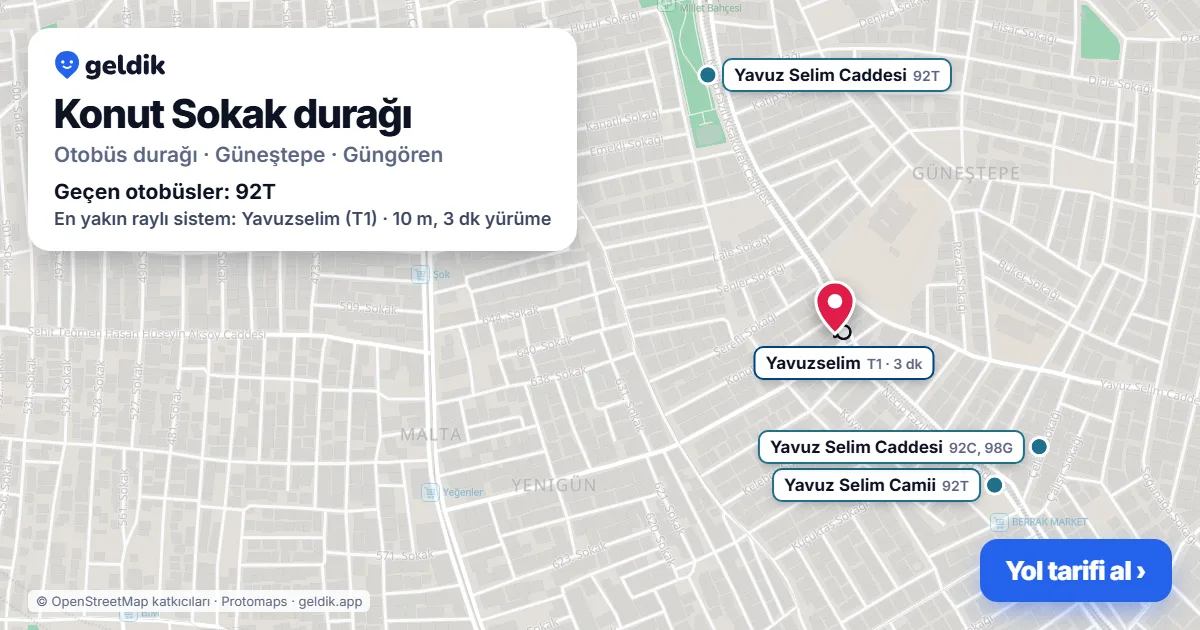 Konut Sokak otobüs durağı haritada: konumu ve yakındaki duraklar