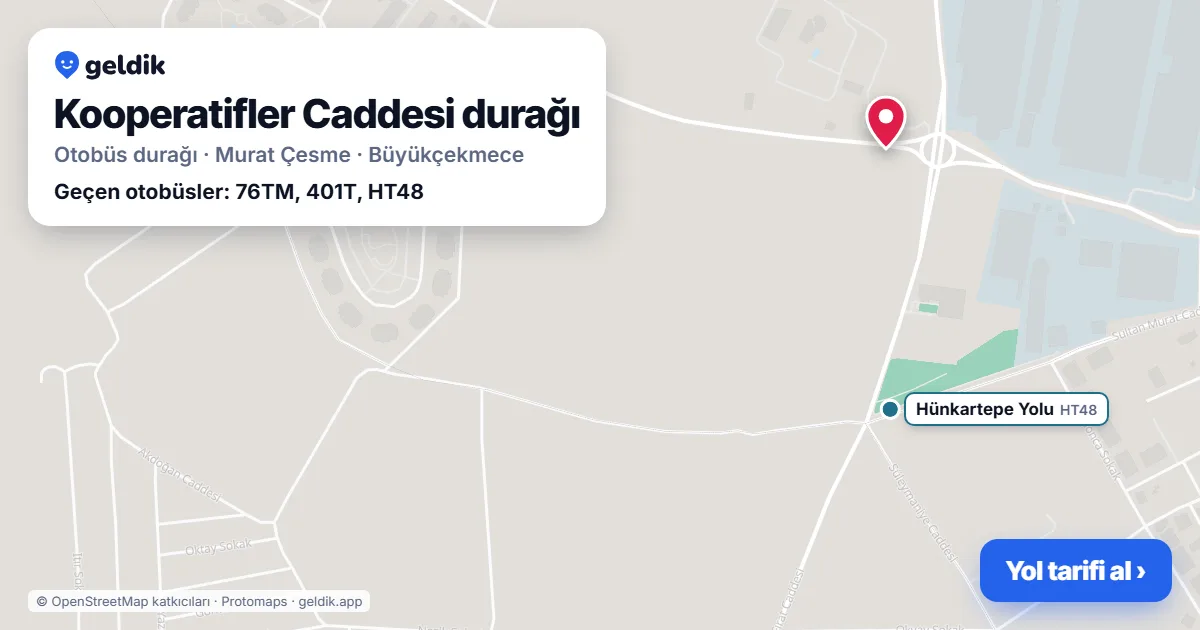 Kooperatifler Caddesi otobüs durağı haritada: konumu ve yakındaki duraklar