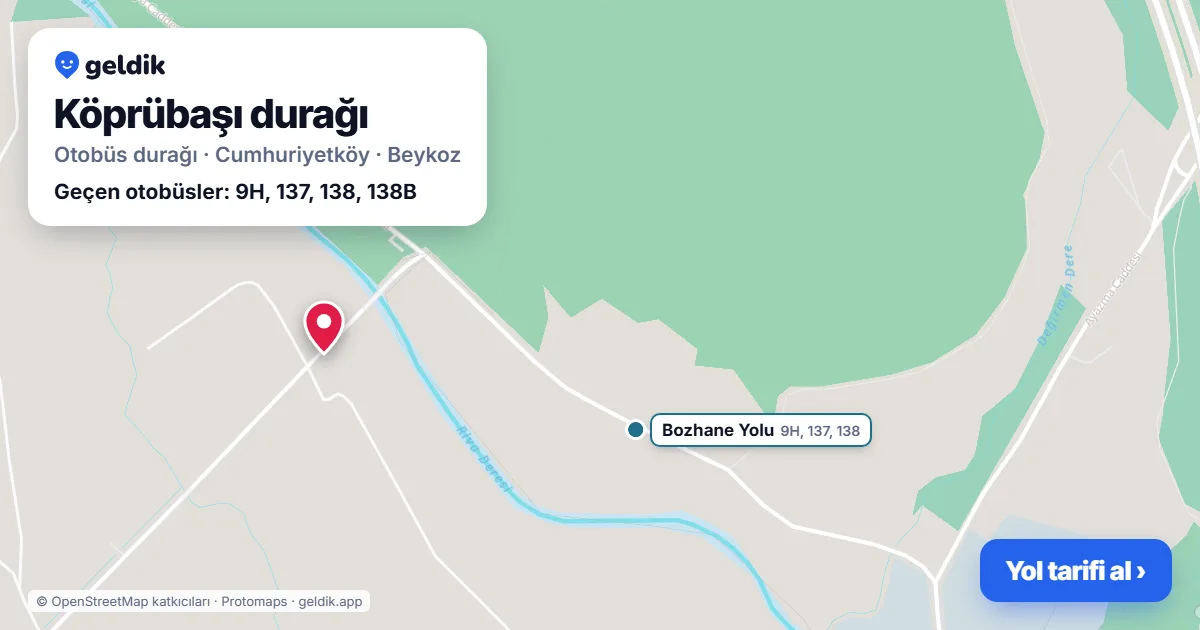 Köprübaşı otobüs durağı haritada: konumu ve yakındaki duraklar