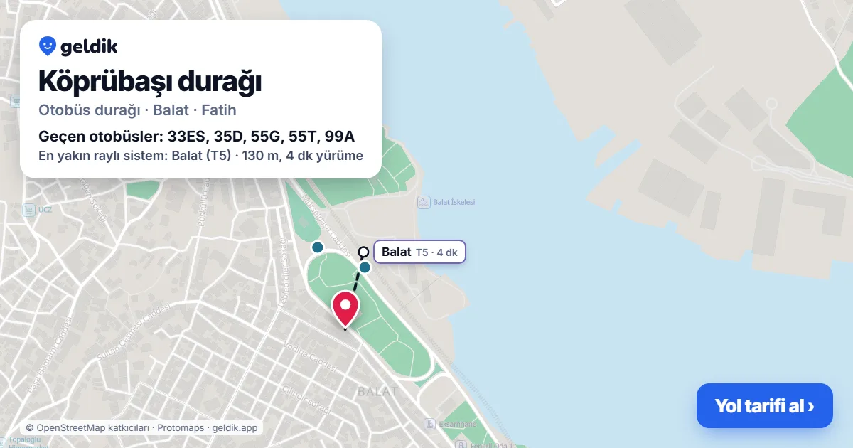 Köprübaşı otobüs durağı haritada: konumu ve yakındaki duraklar