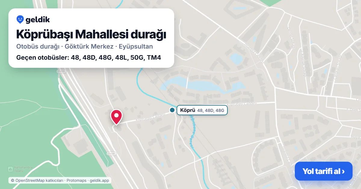 Köprübaşı Mahallesi otobüs durağı haritada: konumu ve yakındaki duraklar