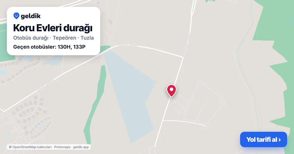 Koru Evleri otobüs durağı haritada: konumu ve yakındaki duraklar