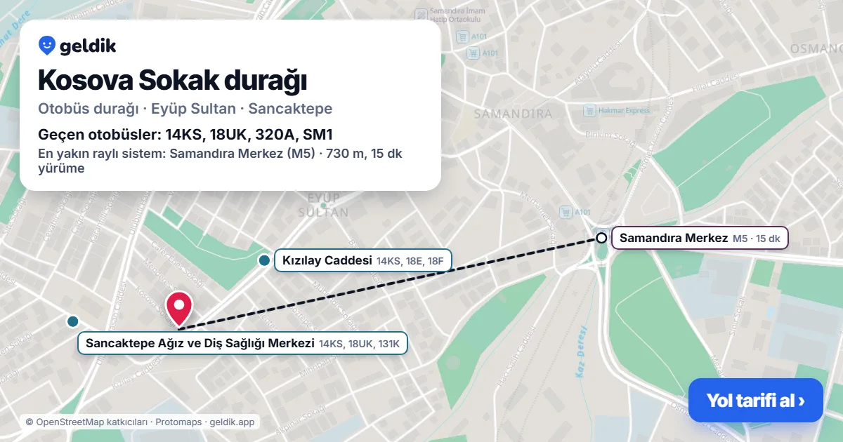 Kosova Sokak otobüs durağı haritada: konumu ve yakındaki duraklar