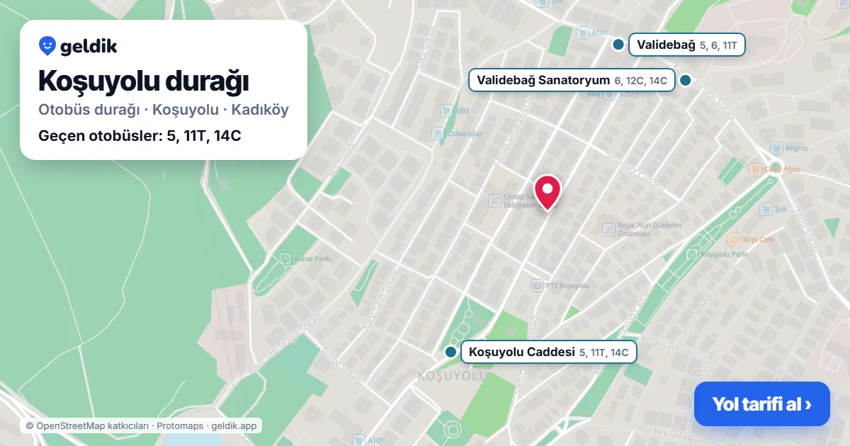 Koşuyolu otobüs durağı haritada: konumu ve yakındaki duraklar