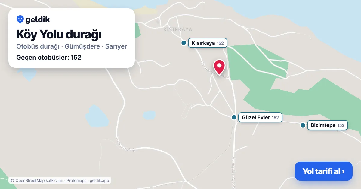 Köy Yolu otobüs durağı haritada: konumu ve yakındaki duraklar