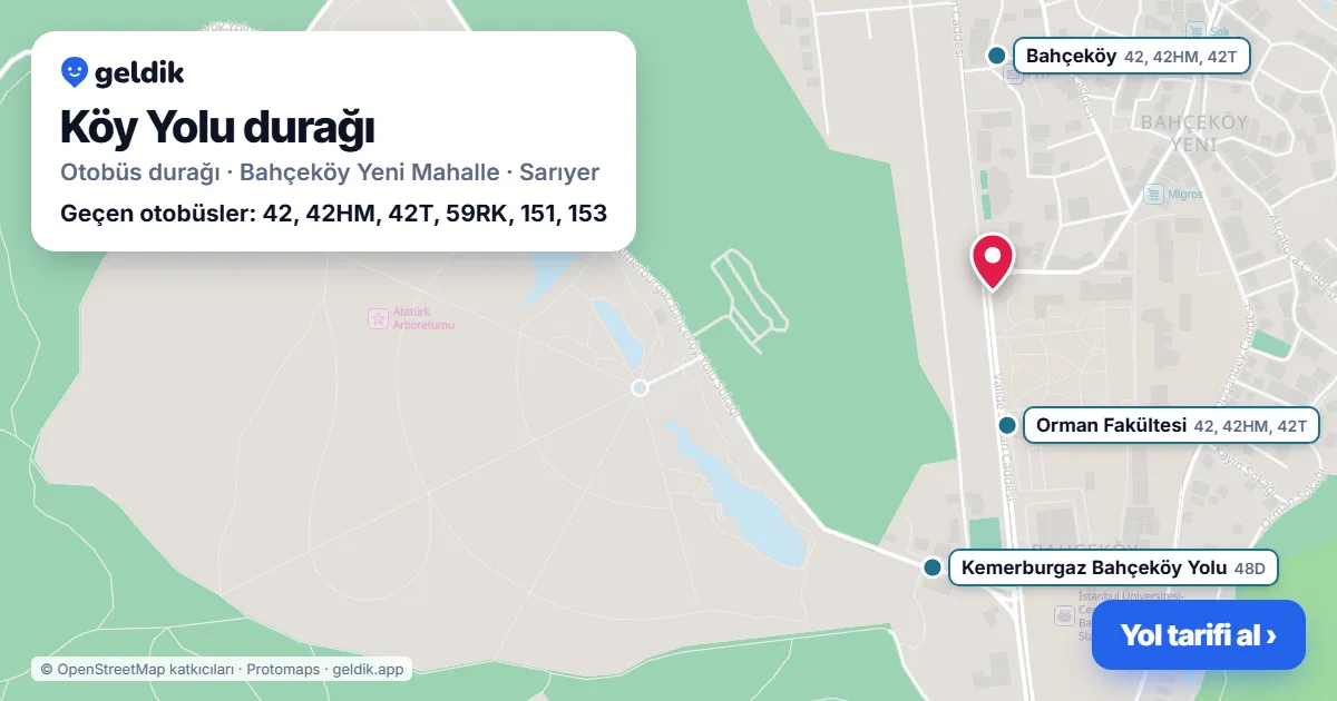 Köy Yolu otobüs durağı haritada: konumu ve yakındaki duraklar