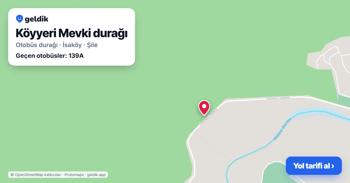 Köyyeri Mevki otobüs durağı haritada: konumu ve yakındaki duraklar