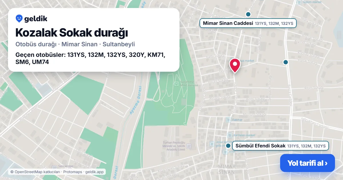 Kozalak Sokak otobüs durağı haritada: konumu ve yakındaki duraklar
