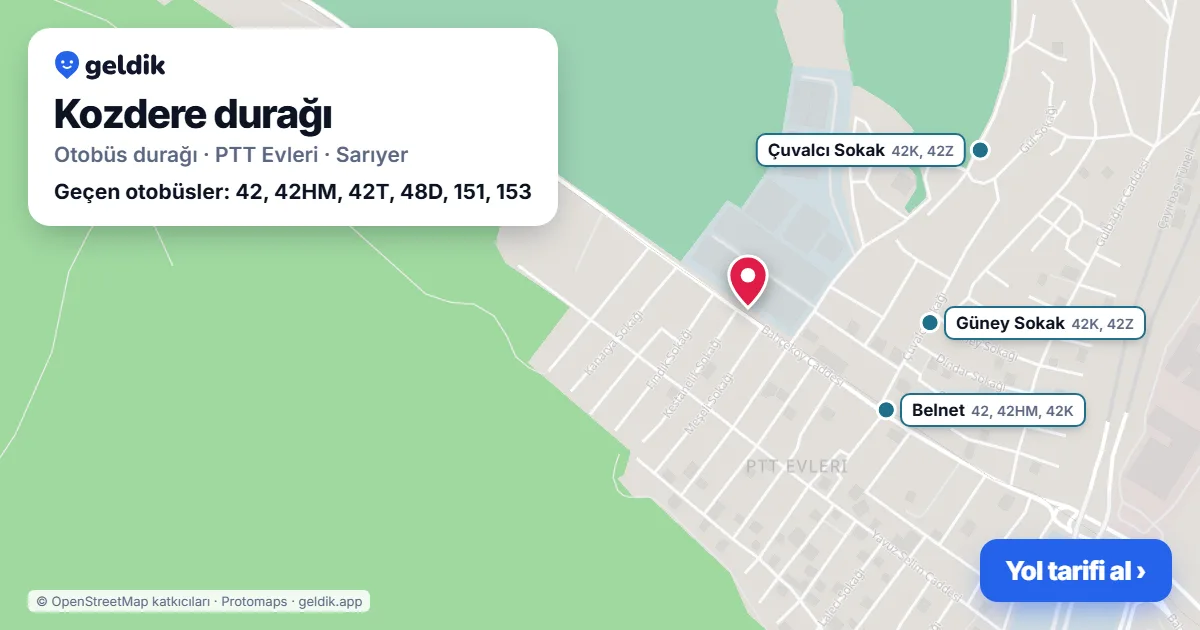 Kozdere otobüs durağı haritada: konumu ve yakındaki duraklar