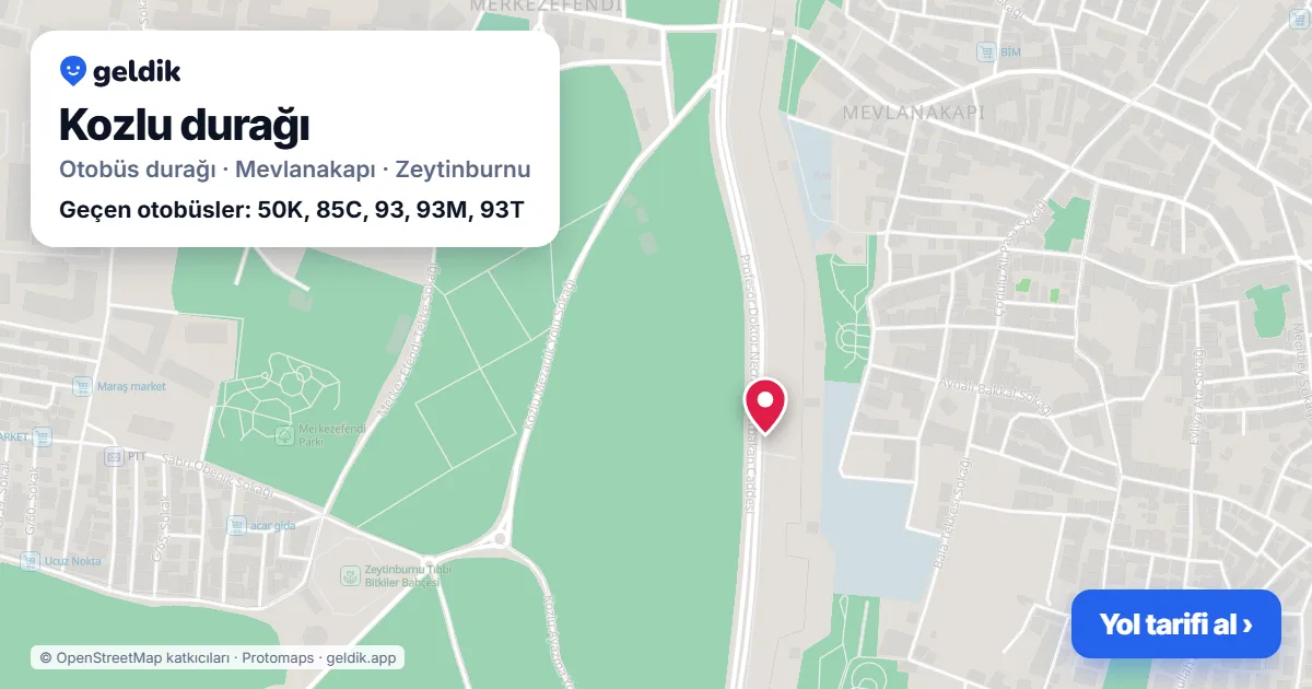 Kozlu otobüs durağı haritada: konumu ve yakındaki duraklar