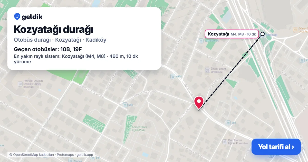Kozyatağı otobüs durağı haritada: konumu ve yakındaki duraklar
