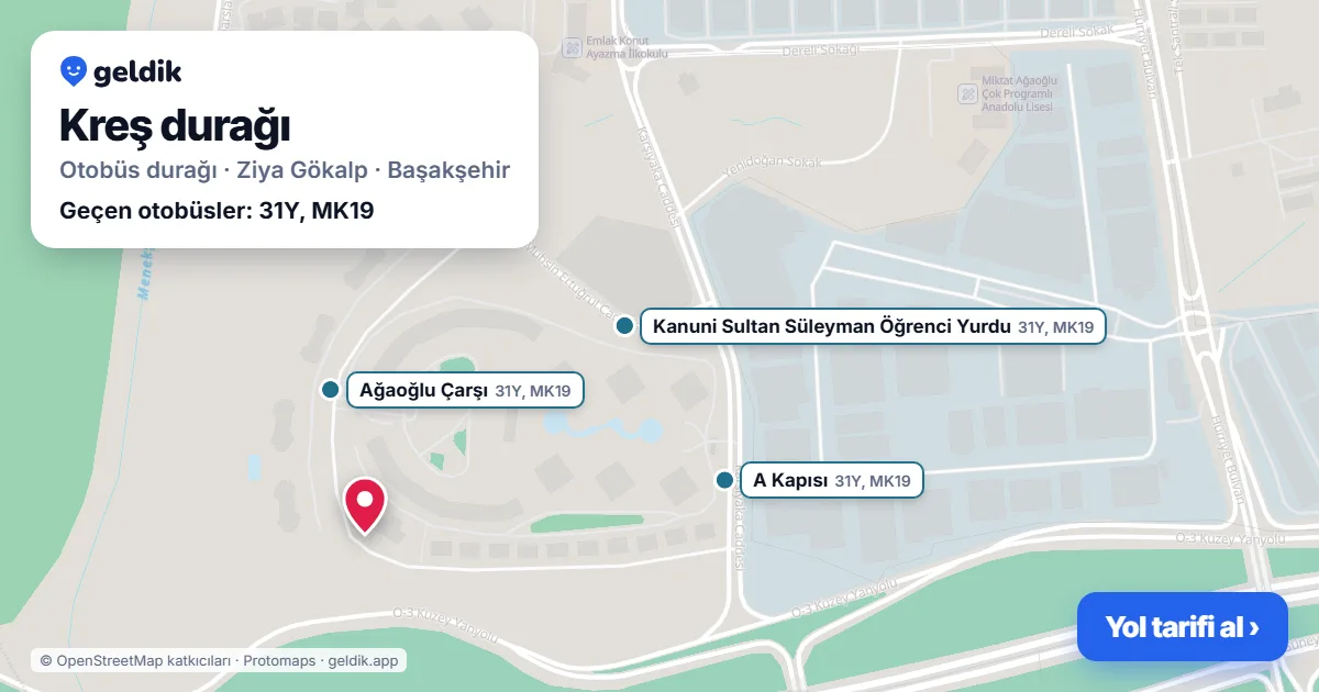 Kreş otobüs durağı haritada: konumu ve yakındaki duraklar