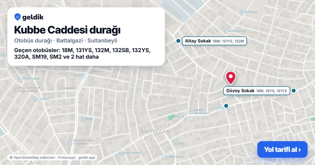 Kubbe Caddesi otobüs durağı haritada: konumu ve yakındaki duraklar