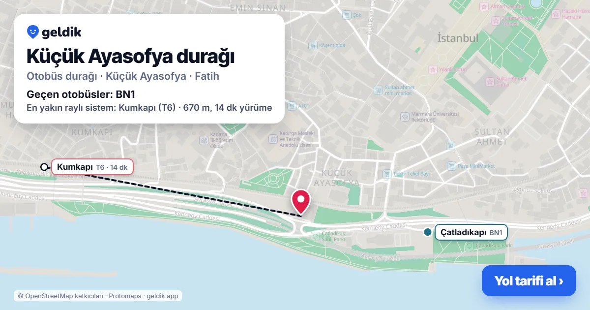 Küçük Ayasofya otobüs durağı haritada: konumu ve yakındaki duraklar
