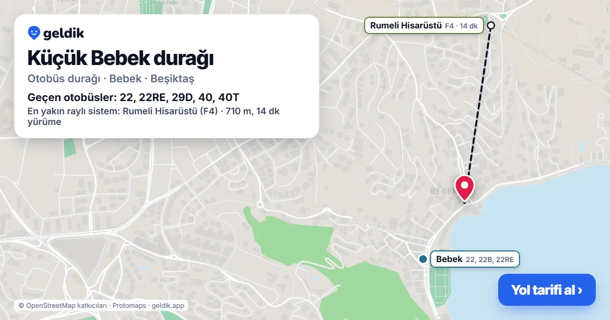 Küçük Bebek otobüs durağı haritada: konumu ve yakındaki duraklar