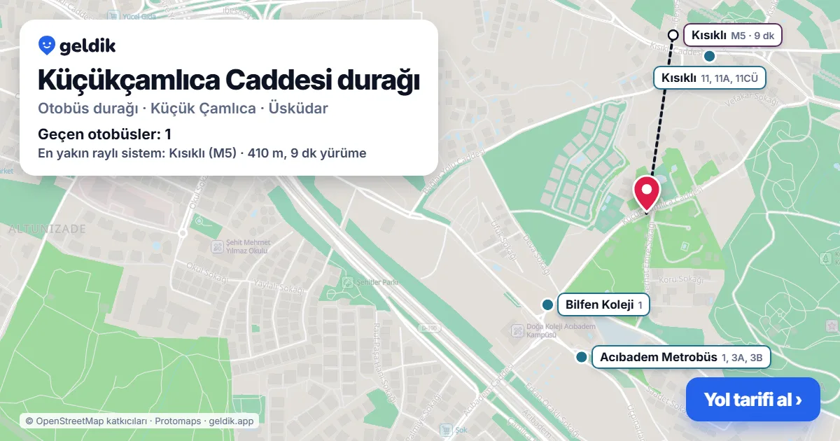 Küçükçamlıca Caddesi otobüs durağı haritada: konumu ve yakındaki duraklar