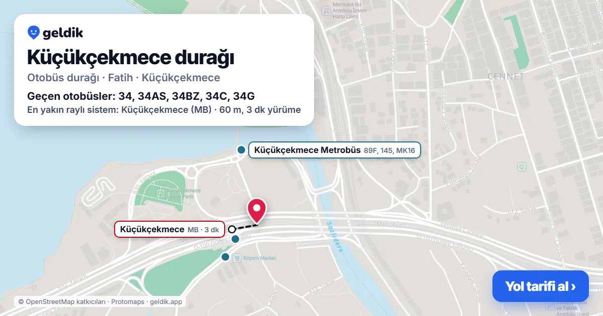Küçükçekmece otobüs durağı haritada: konumu ve yakındaki duraklar