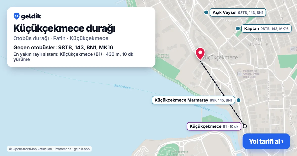 Küçükçekmece otobüs durağı haritada: konumu ve yakındaki duraklar