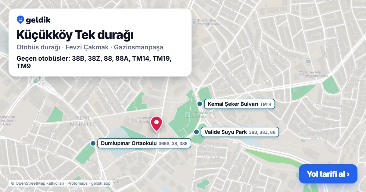 Küçükköy Tek otobüs durağı haritada: konumu ve yakındaki duraklar