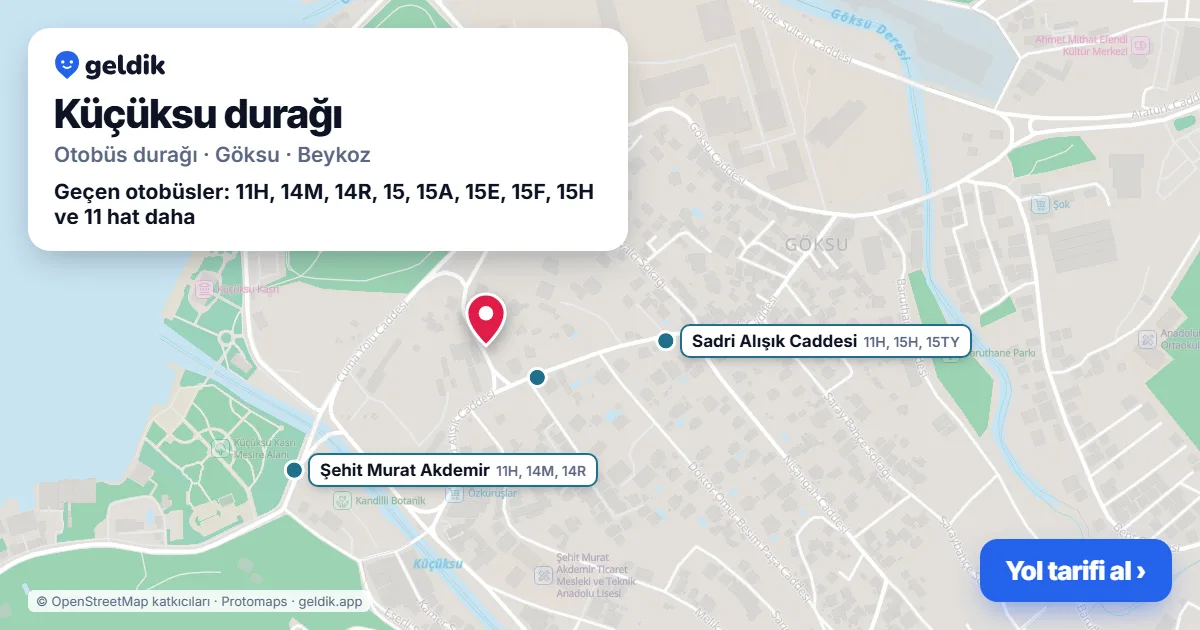 Küçüksu otobüs durağı haritada: konumu ve yakındaki duraklar