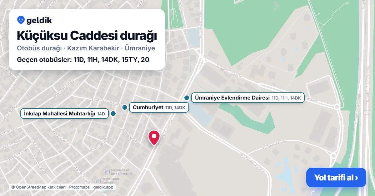 Küçüksu Caddesi otobüs durağı haritada: konumu ve yakındaki duraklar
