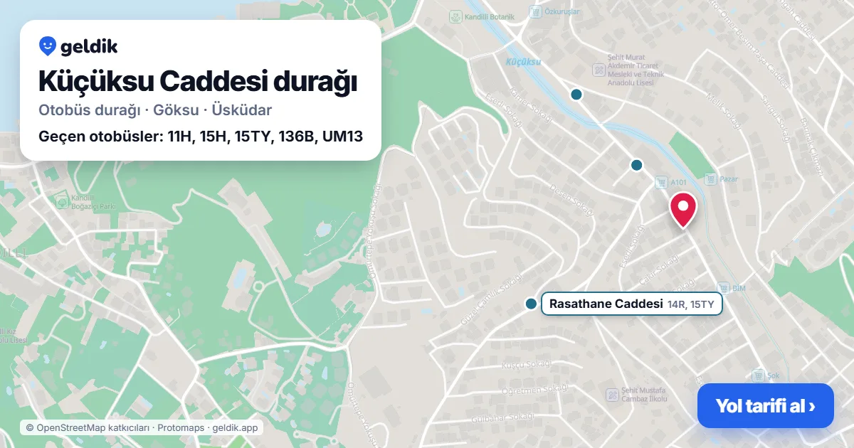 Küçüksu Caddesi otobüs durağı haritada: konumu ve yakındaki duraklar
