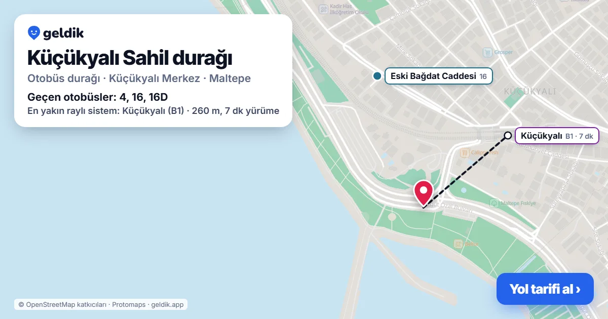 Küçükyalı Sahil otobüs durağı haritada: konumu ve yakındaki duraklar