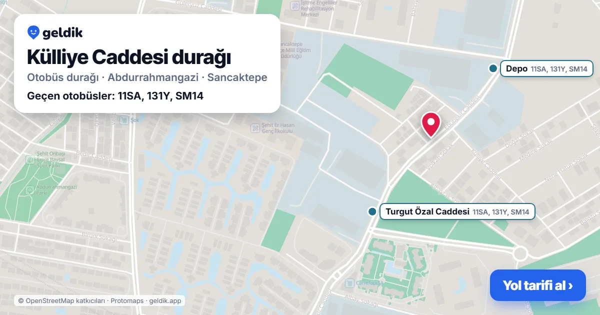 Külliye Caddesi otobüs durağı haritada: konumu ve yakındaki duraklar