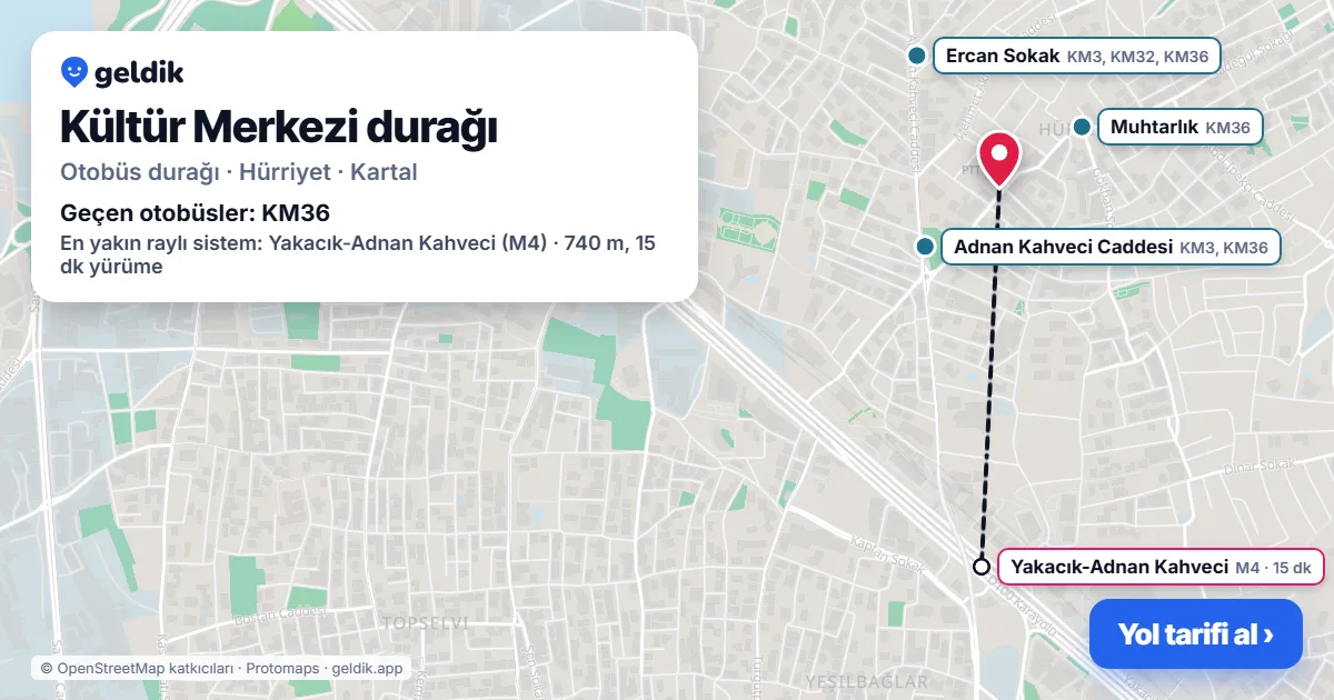 Kültür Merkezi otobüs durağı haritada: konumu ve yakındaki duraklar
