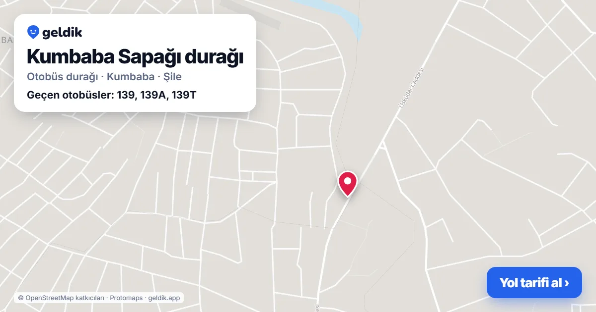 Kumbaba Sapağı otobüs durağı haritada: konumu ve yakındaki duraklar