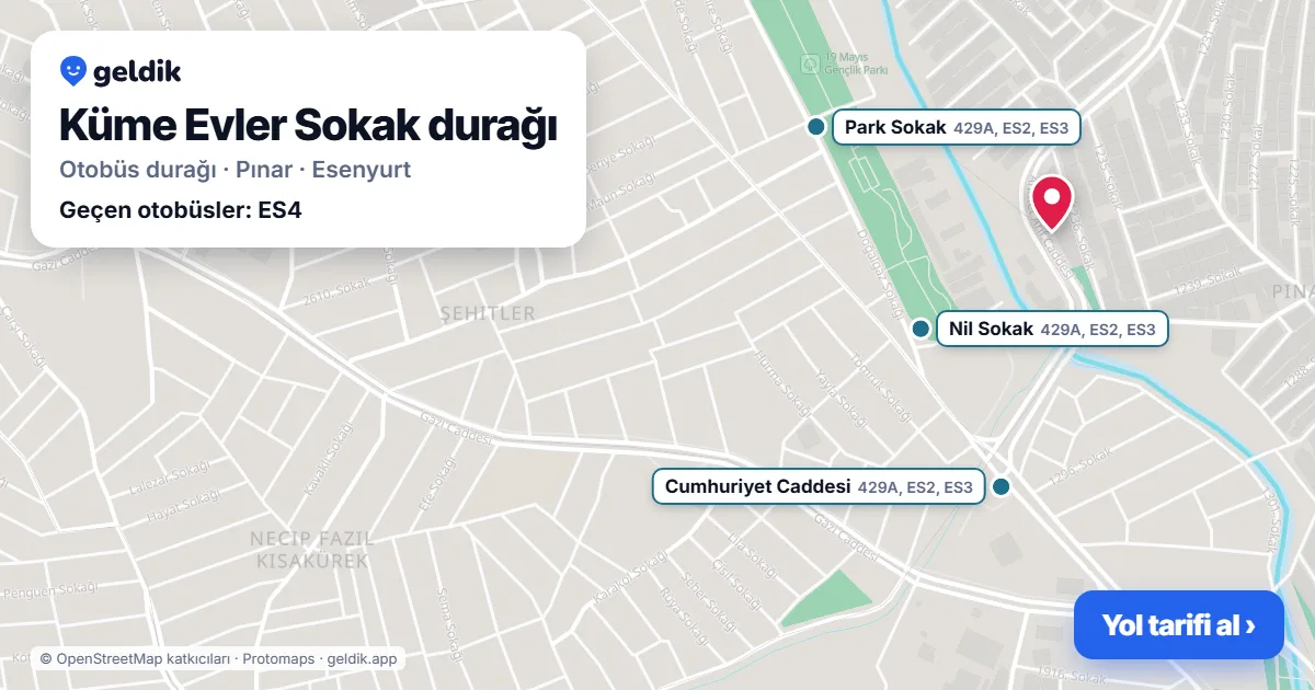 Küme Evler Sokak otobüs durağı haritada: konumu ve yakındaki duraklar