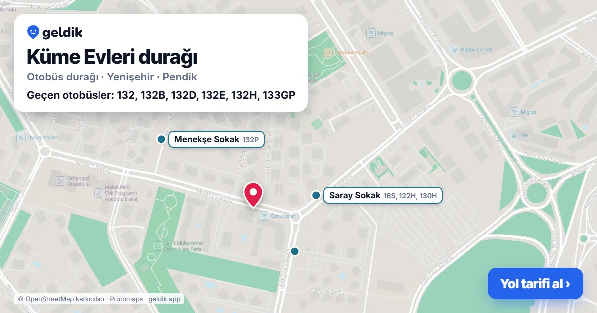 Küme Evleri otobüs durağı haritada: konumu ve yakındaki duraklar