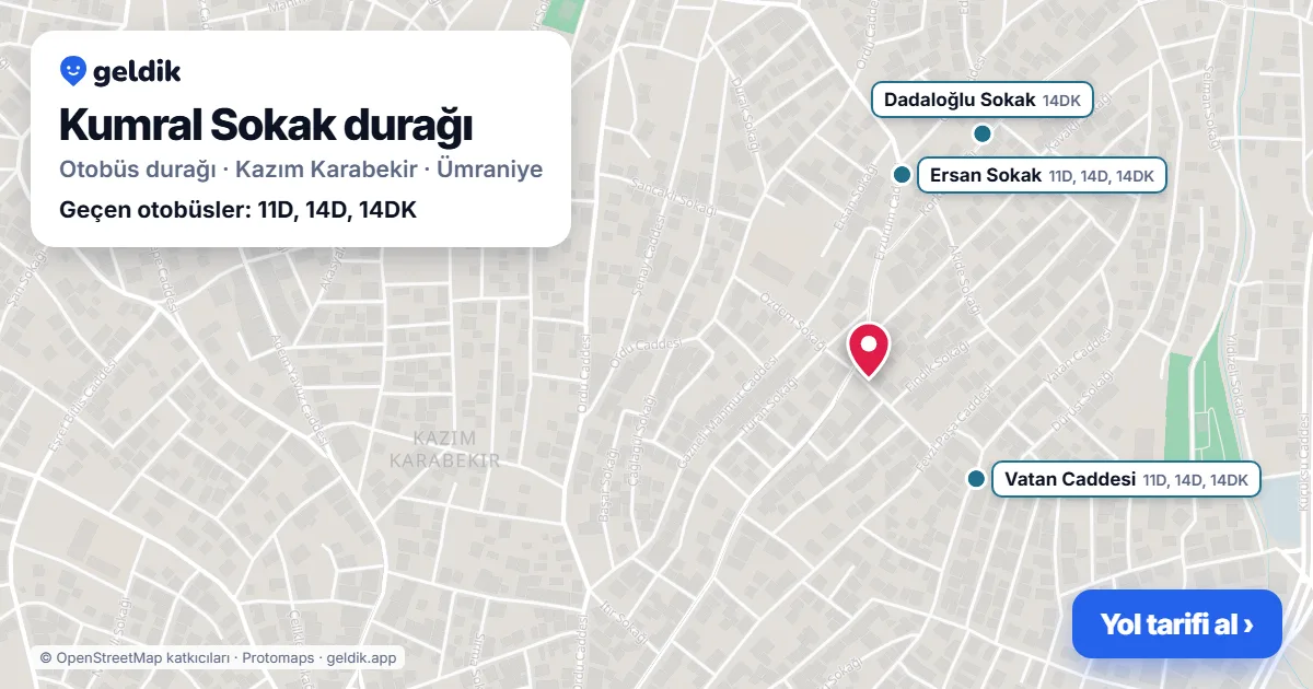 Kumral Sokak otobüs durağı haritada: konumu ve yakındaki duraklar