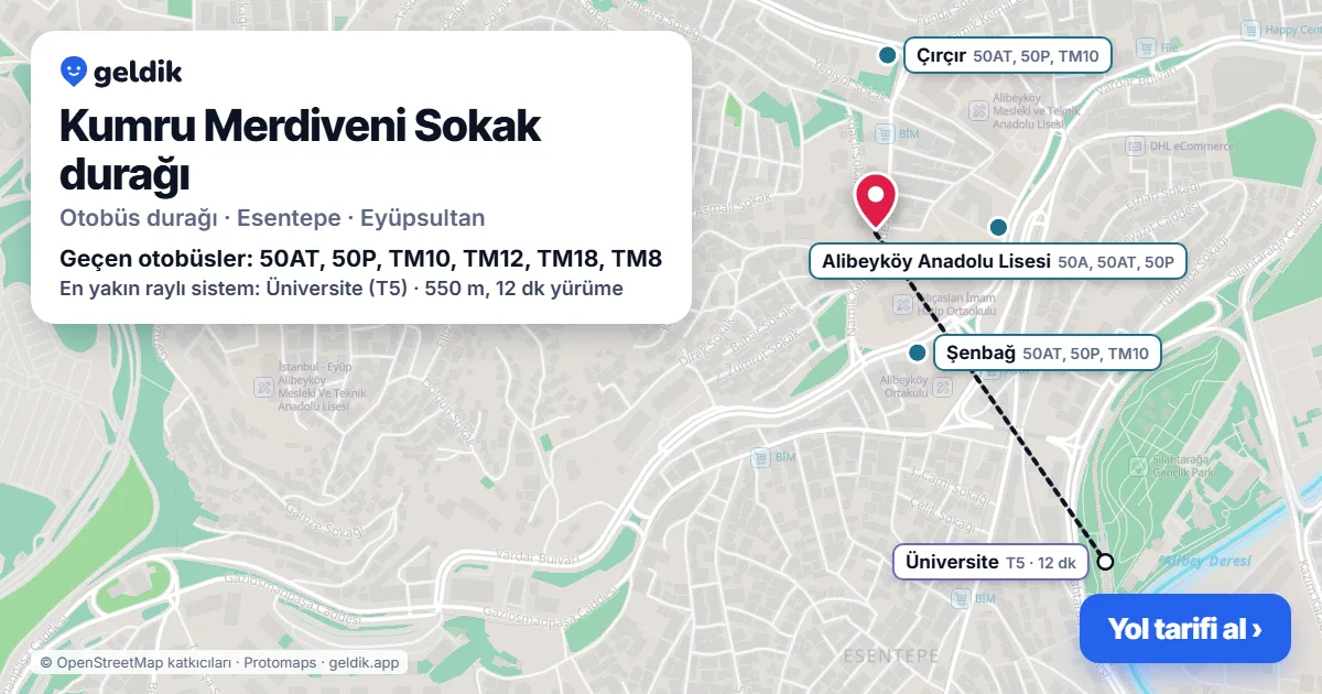 Kumru Merdiveni Sokak otobüs durağı haritada: konumu ve yakındaki duraklar
